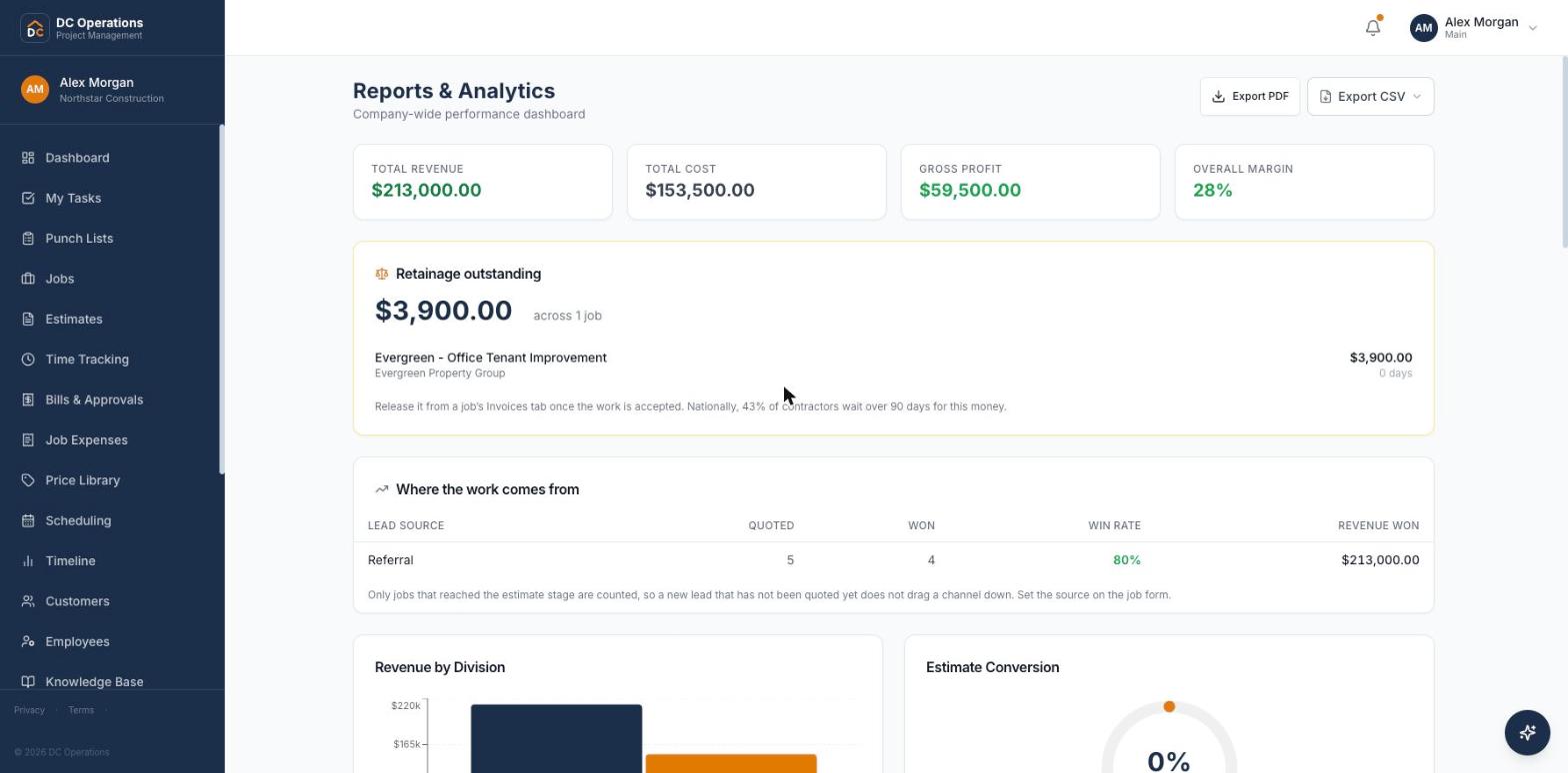 DC Operations reports page